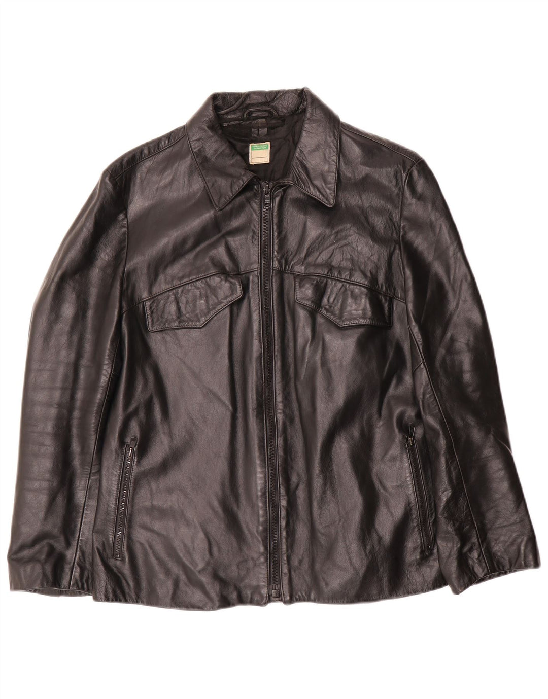 Benetton Dame Læderjakke UK 14 Medium Sort Læder