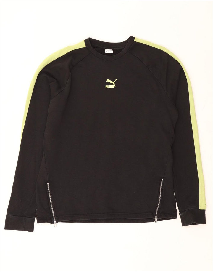 Puma Dame Sweatshirt Jumper UK 14 Medium Sort Colourblock Bomuld