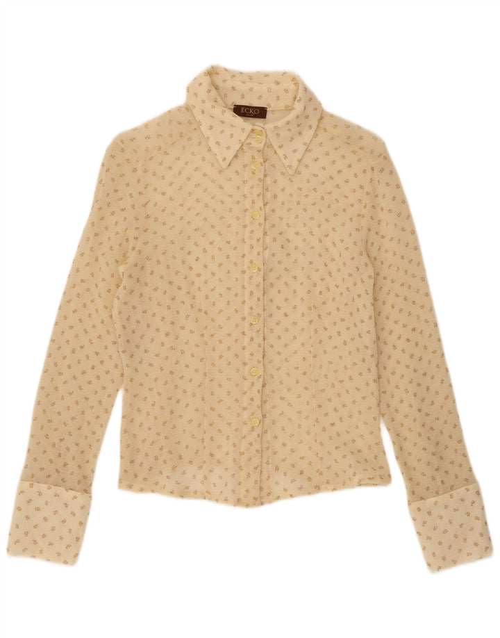 Ecko Unlimited skjortebluse til kvinder UK 10 Small Beige Plettet