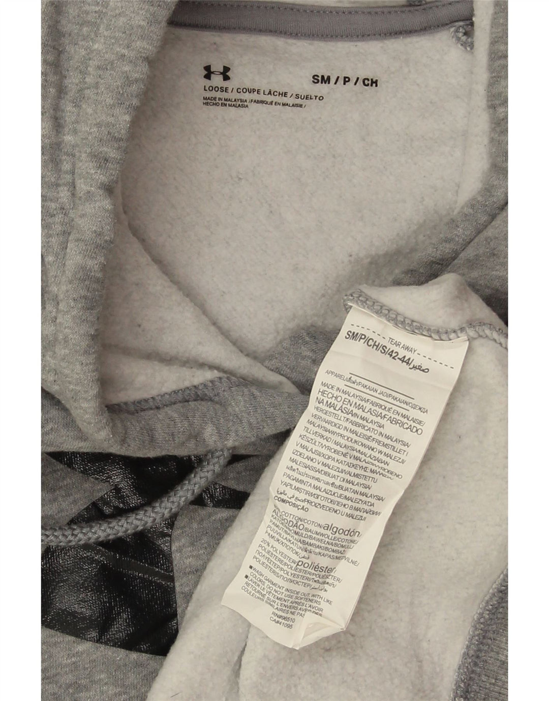 UNDER ARMOUR Dame Oversized grafisk hættetrøje trøje UK 10 Small Grå