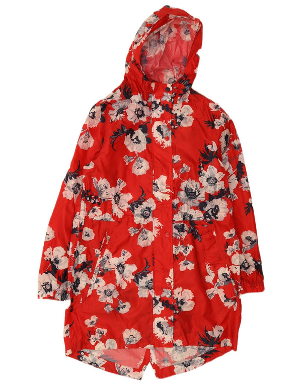 Joules Regnfrakke med hætte til kvinder UK 12 Medium Red Floral Polyester
