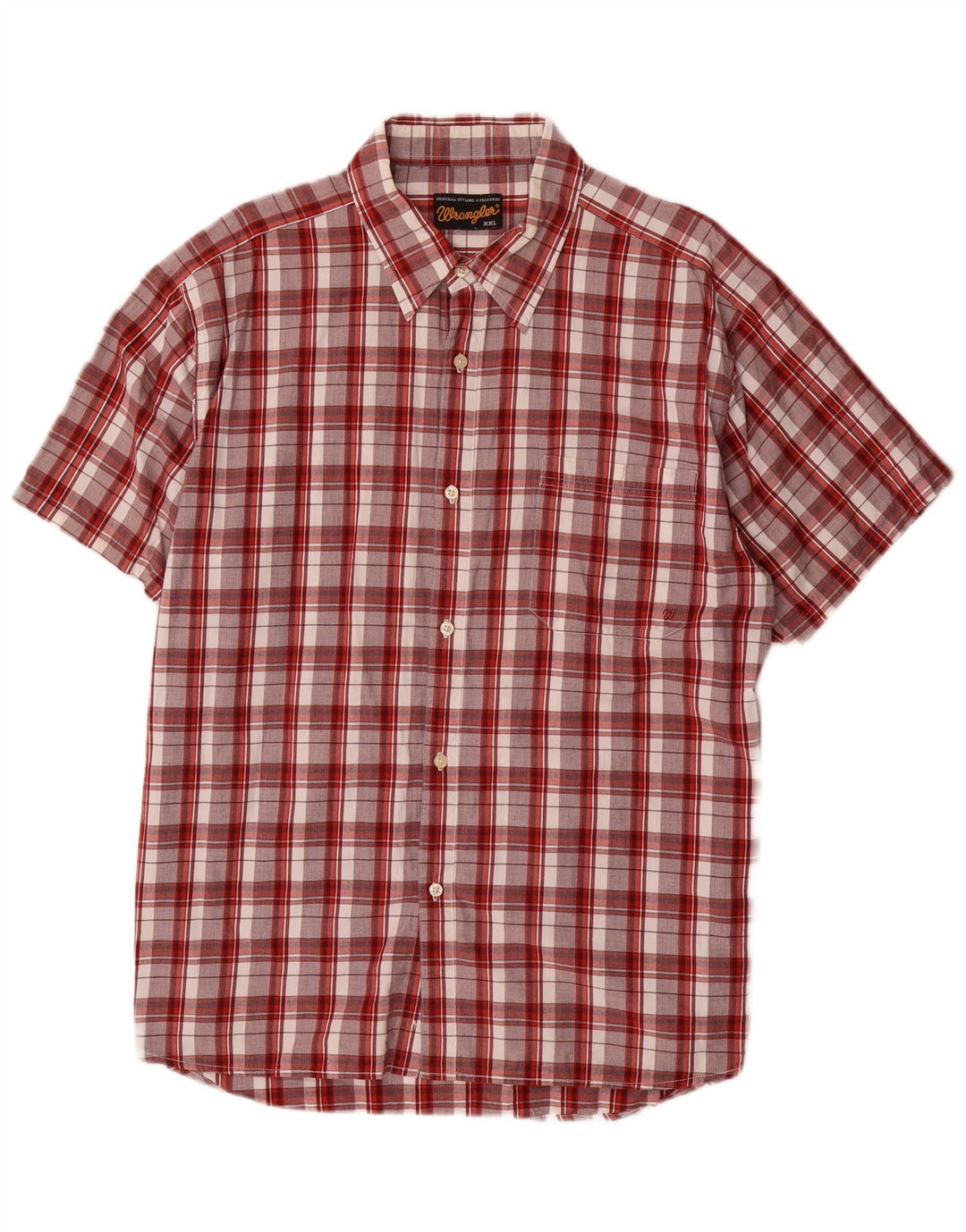 WRANGLER Mens Short Sleeve Shirt 2XL Red Check Cotton