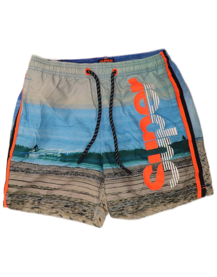 Superdry grafiske badeshorts til mænd mellemblå stribet polyester