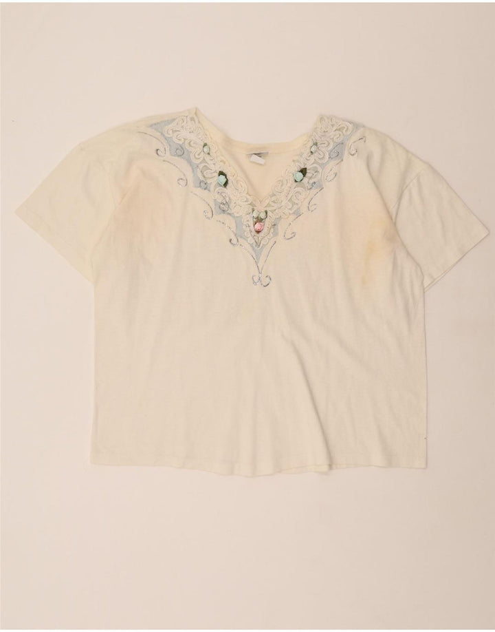 VINTAGE Womens Blouse Top One Size White Cotton Vintage Vintage and Second-Hand Vintage from Messina Hembry 