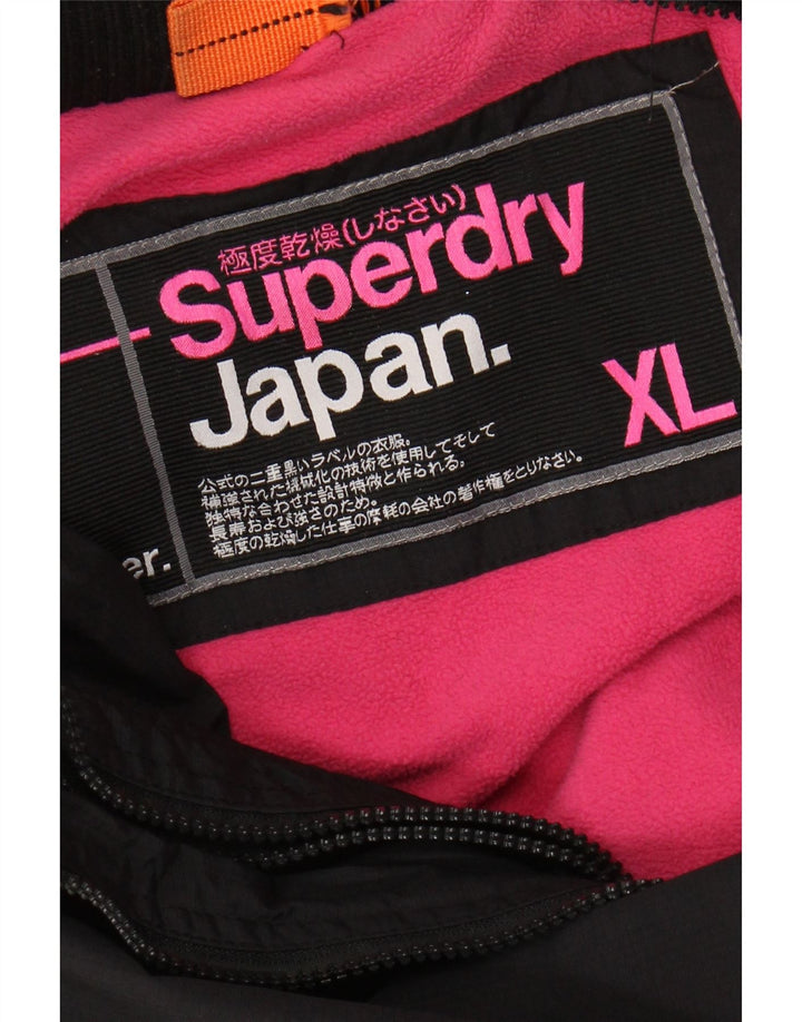 Superdry vindjakkejakke med hætte til kvinder UK 18 XL sort nylon