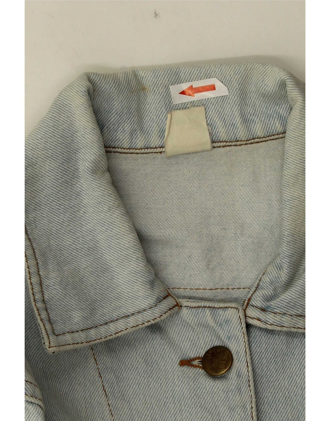 Vintage Dame Crop Graphic Denim Jacket UK 10 Small Blue Cotton