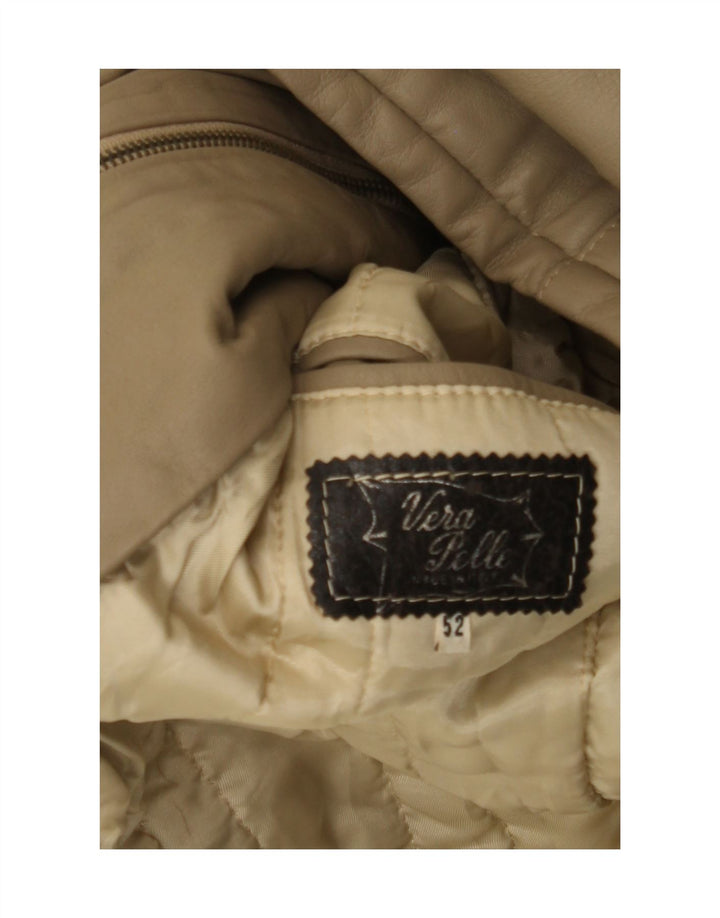 VINTAGE Herre Læderjakke IT 52 XL Beige Læder