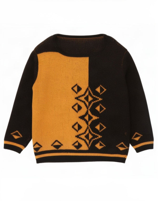 Vintage Dame Boat Neck Jumper Sweater UK 16 Stor Sort Geometrisk