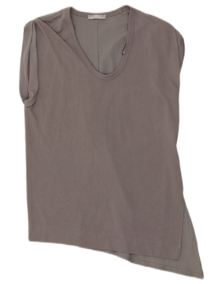 Zara Dame Asymmetrisk Bluse Top UK 10 Small Grey Viscose