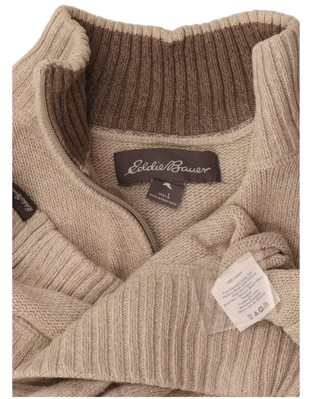 Eddie Bauer Herre Zip Neck Jumper Sweater Stor Beige Bomuld
