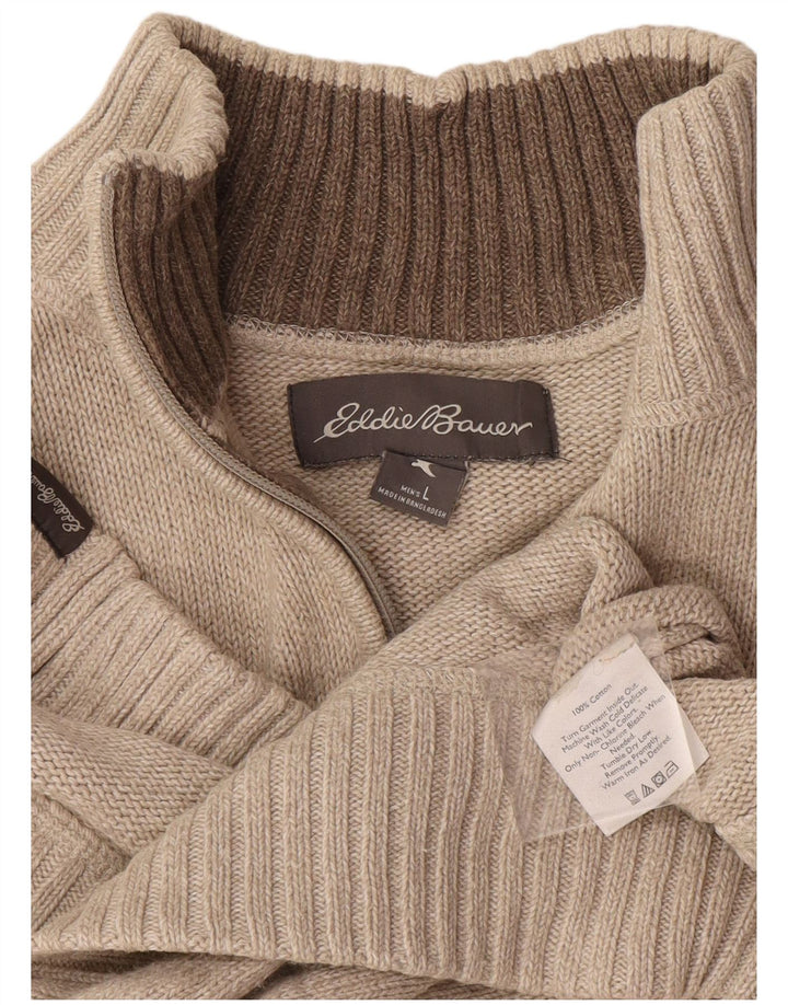 Eddie Bauer Herre Zip Neck Jumper Sweater Stor Beige Bomuld