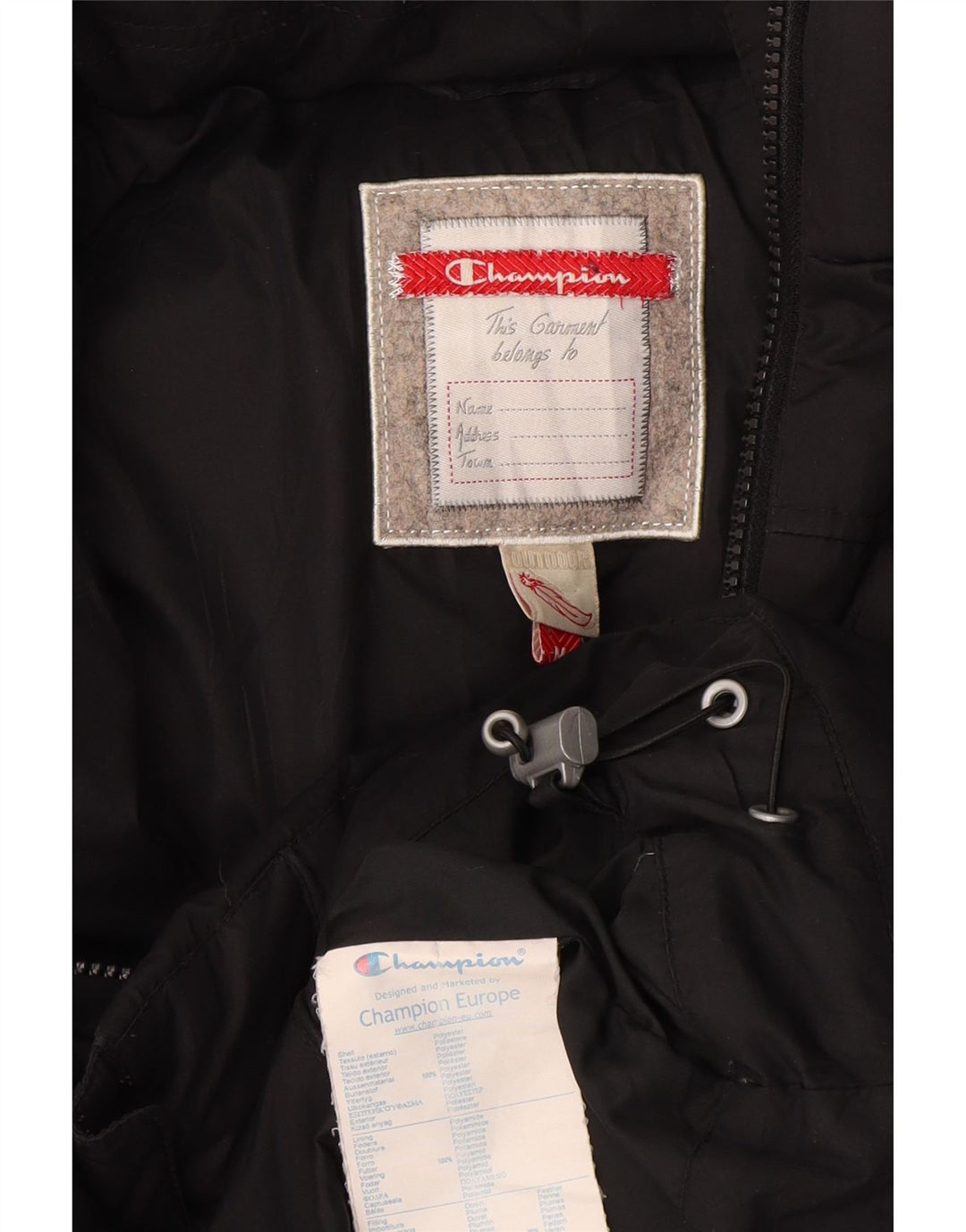 Champion Dame Hætte Polstret Jakke UK 14 Medium Sort Polyester