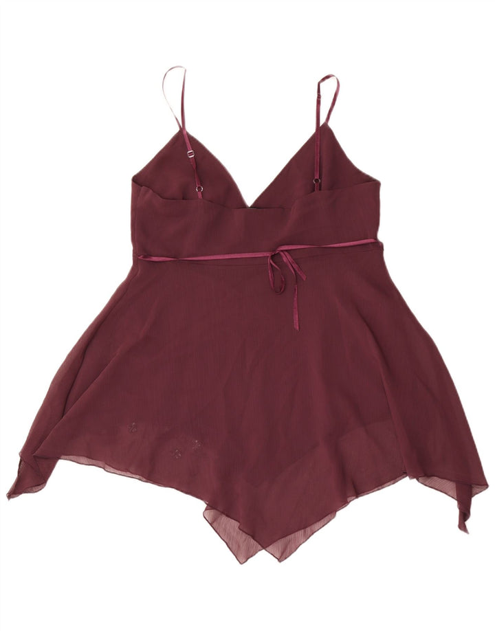 A Wear Dame Asymmetrisk Cami Top UK 12 Medium Burgundy Floral Polyester