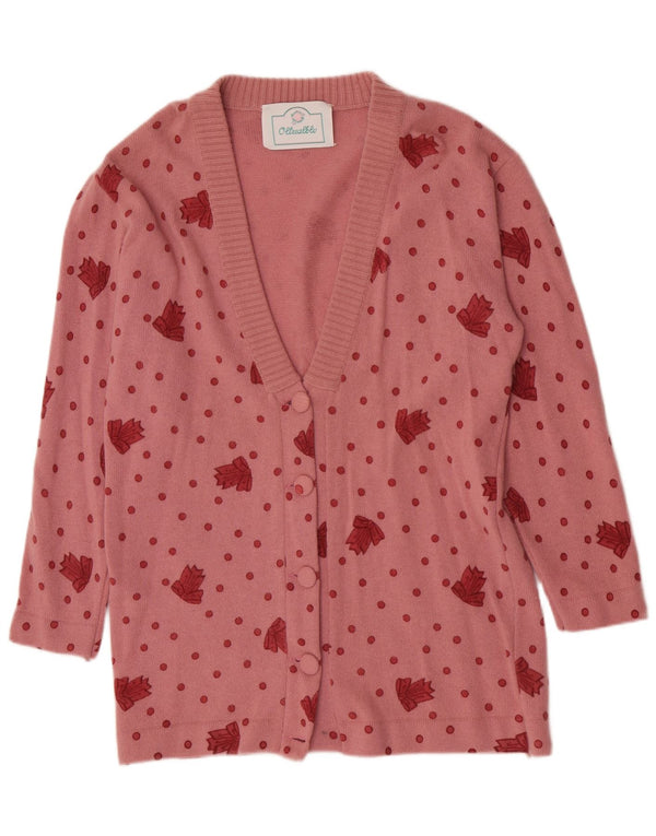 Vintage Dame Longline Cardigan Sweater UK 14 Large Pink Spotted Wool