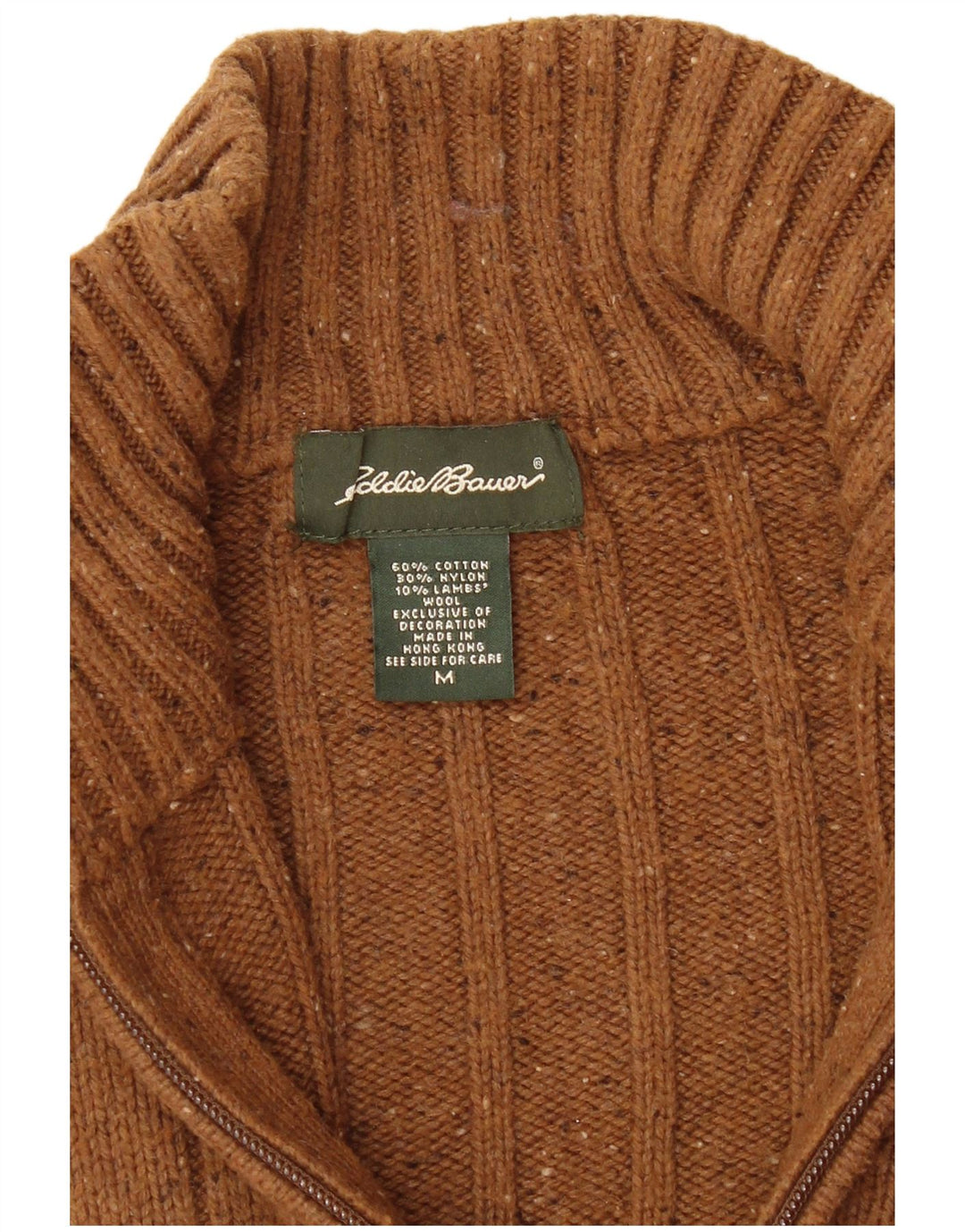 EDDIE BAUER Herre sweater med lynlåshals mellem brun flækket bomuld