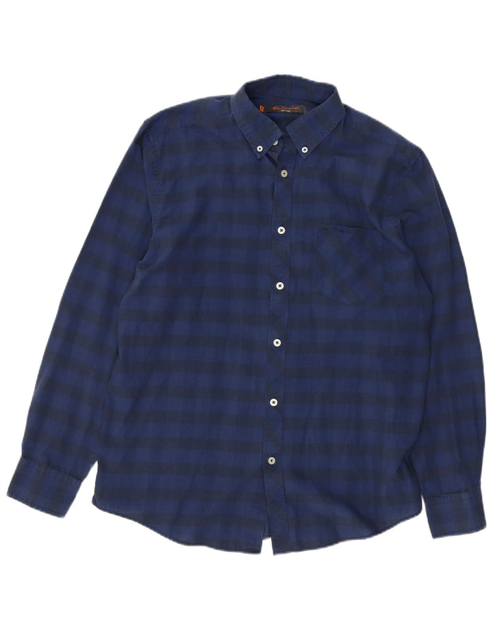 BEN SHERMAN Mens Heritage Shirt Medium Navy Blue Check Cotton