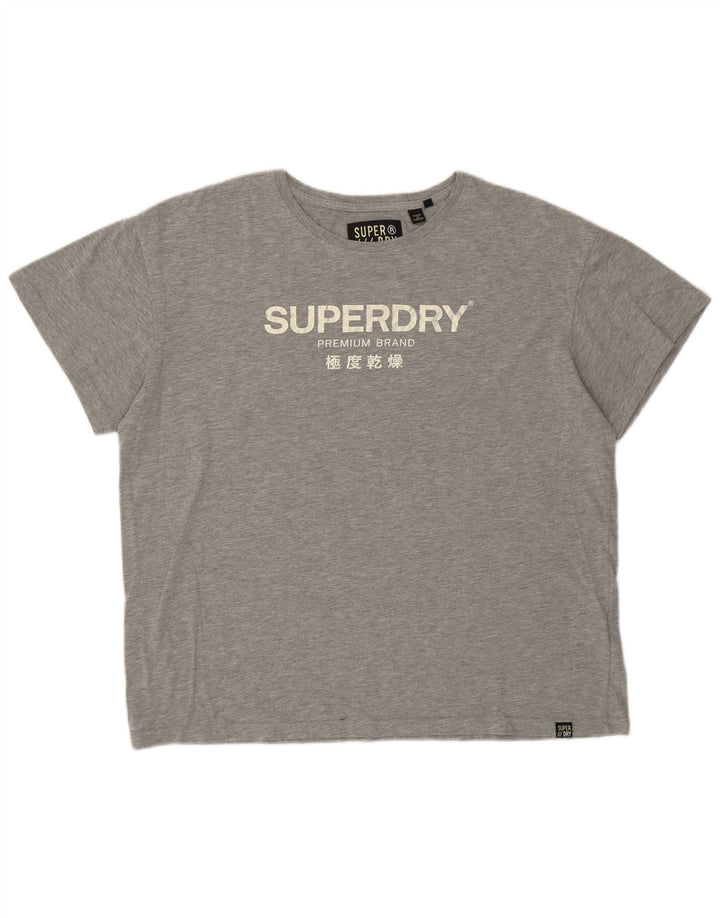 SUPERDRY Kvinder Oversized Grafisk T-Shirt Top UK 16 Stor Grå Bomuld