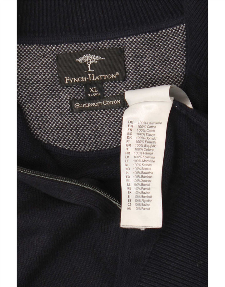 Fynch Hatton Herre Zip Neck Jumper Sweater XL Navy Blue Bomuld