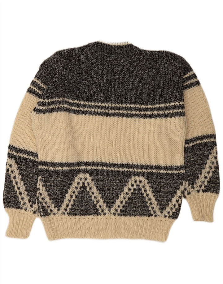 Vintage Herre rund hals sweater EU 50 Medium Off White Geometrisk