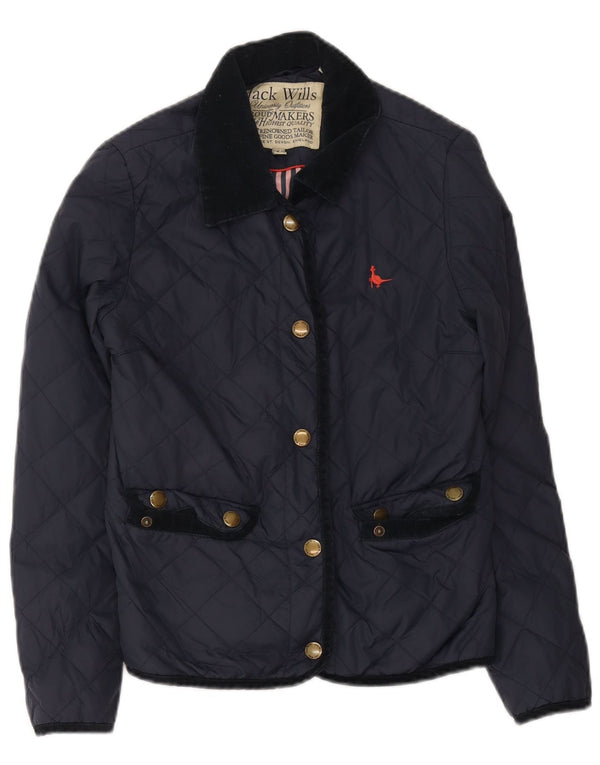 Jack Wills Dame Quiltet Jakke UK 10 Small Navy Blue Nylon