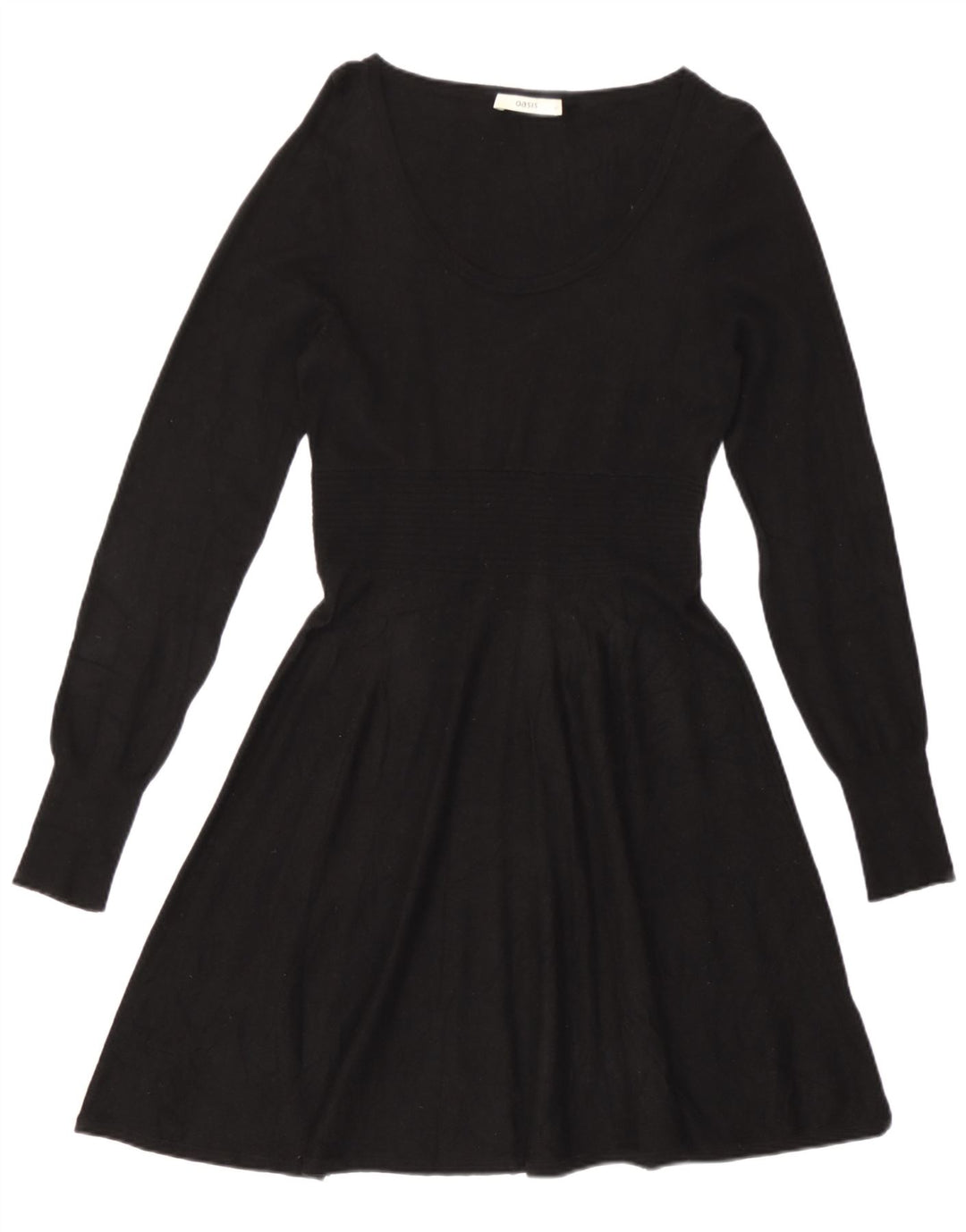 Oasis Dame Langærmet A-Line Kjole UK 12 Medium Sort Viscose