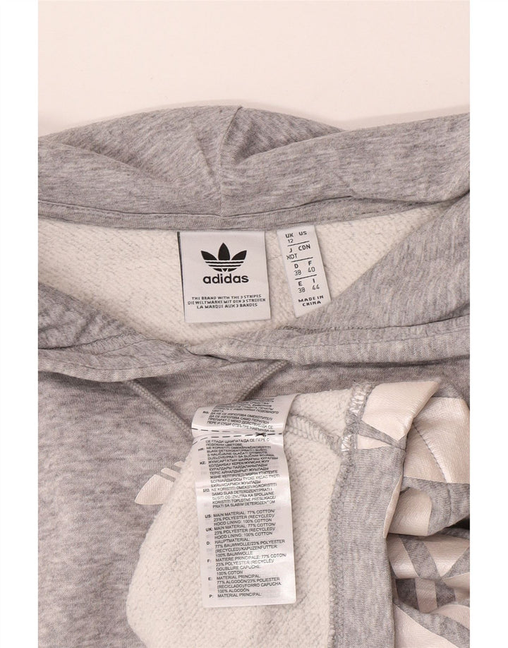 Adidas Dame Crop Graphic Oversized Hoodie Jumper UK 12 Medium Grey Bomuld