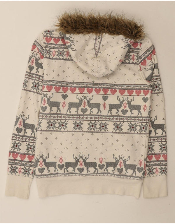 Marks & Spencer Dame Hættetrøje Sweater UK 10 Small Off White Fair Isle