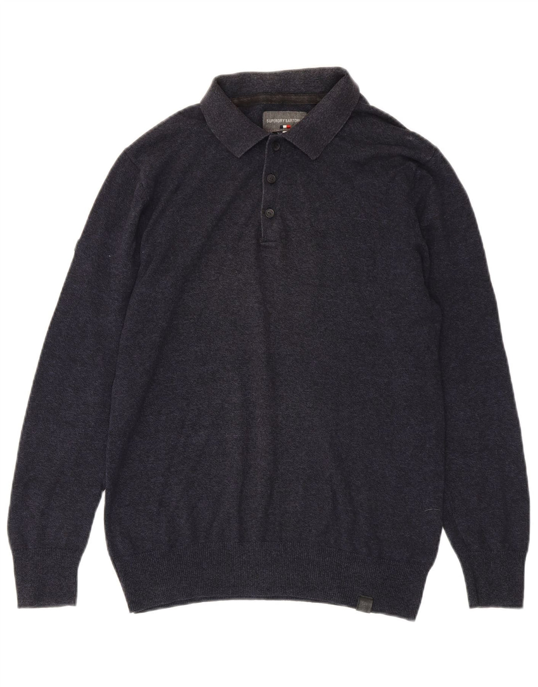 SUPERDRY Mens Polo Neck Jumper Sweater Small Navy Blue Cotton