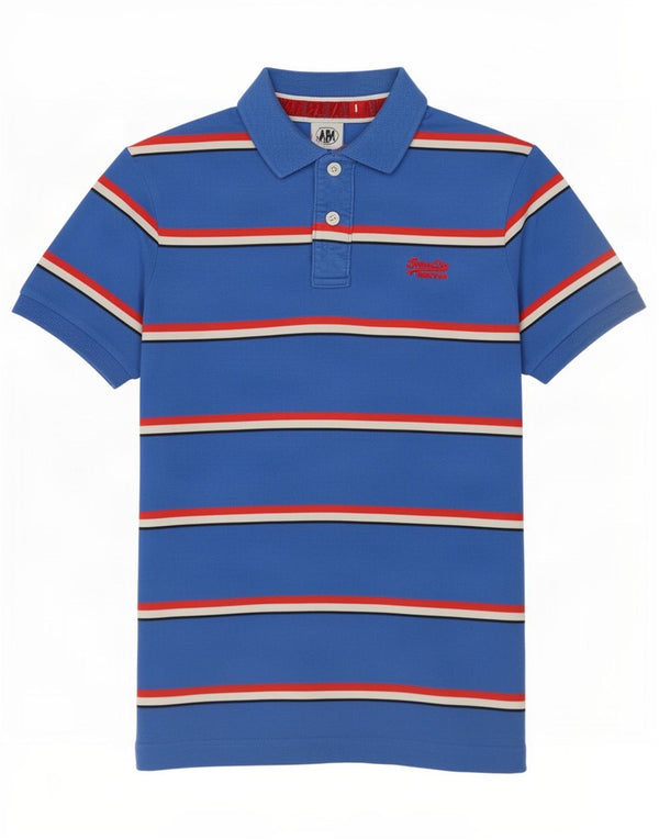 Superdry Mens Polo Shirt Large Blue Striped Cotton