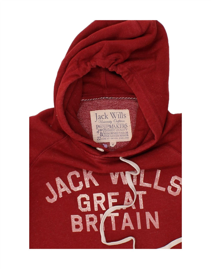JACK WILLS Mens Graphic Hoodie Jumper Medium Red Cotton Vintage Jack Wills and Second-Hand Jack Wills from Messina Hembry 