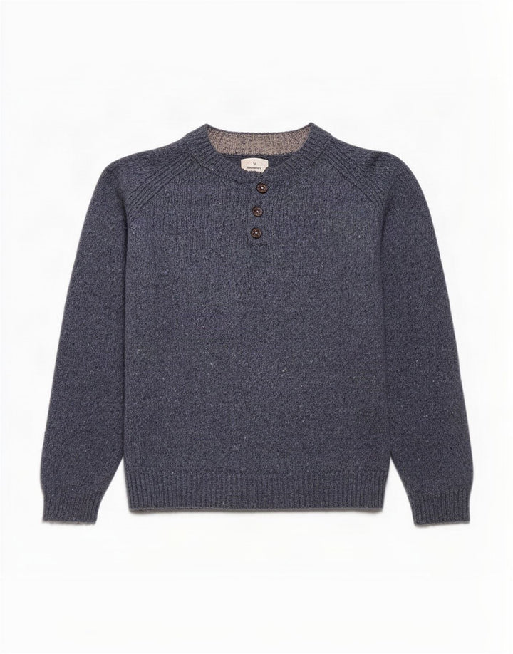White Stuff Herre Button Neck Jumper Sweater Large Navy Blue Flecked