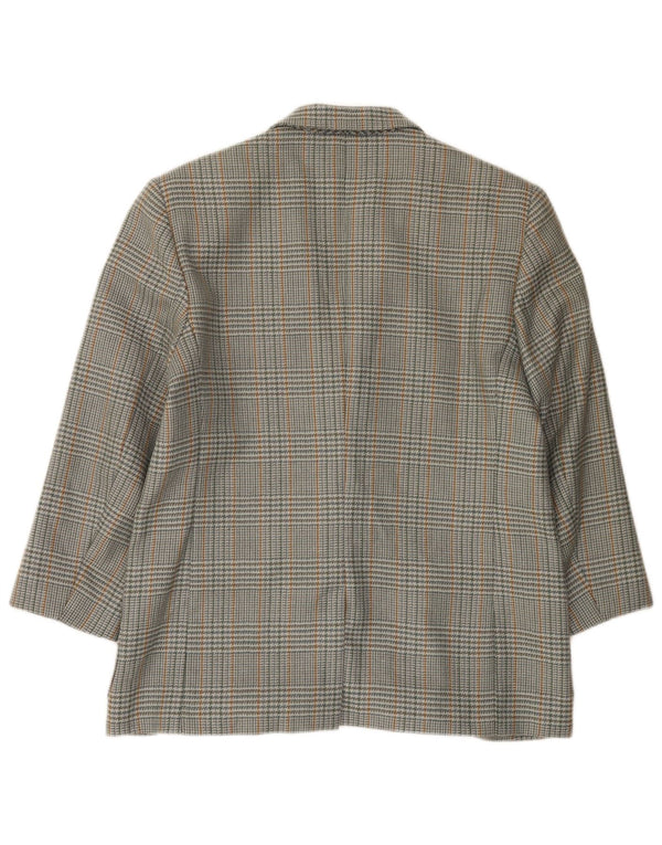 Vintage Dame 2-knaps blazerjakke IT 46 Large Grå Houndstooth Uld