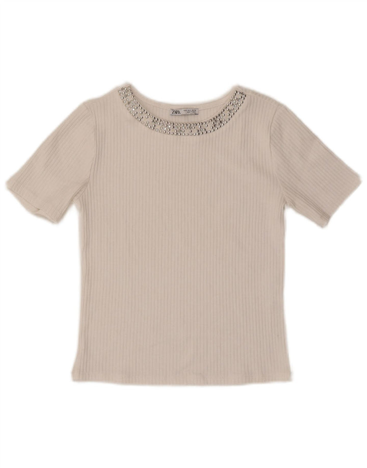ZARA Womens Crop T-Shirt Top UK 8 Small White Polyester