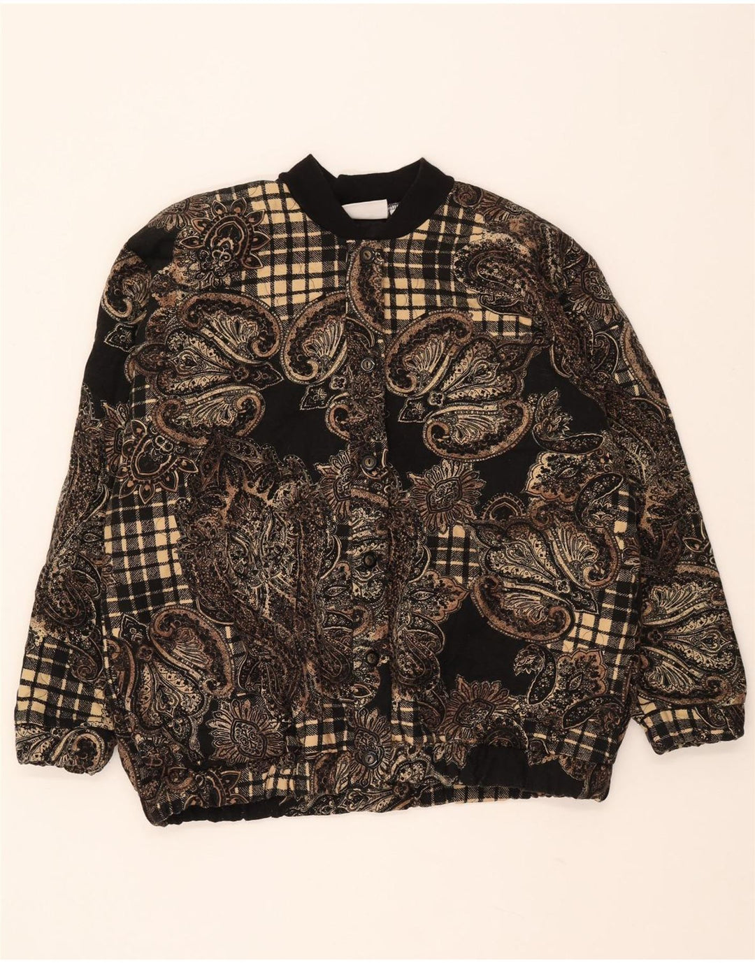 DUKE Womens Oversized Bomber Jacket UK 16 Large Black Paisley Acrylic
