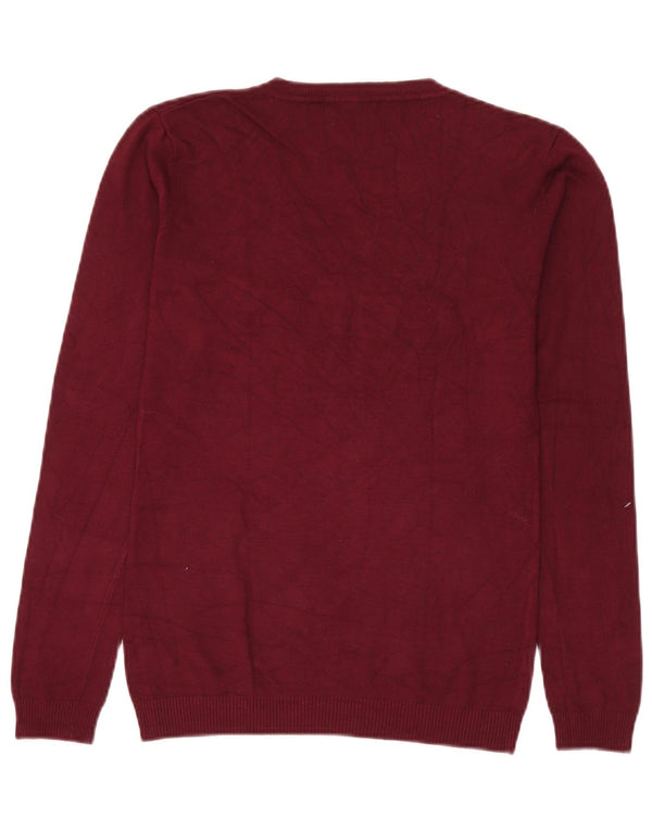 Guess Dame Grafisk V-hals sweater UK 14 Large Burgundy