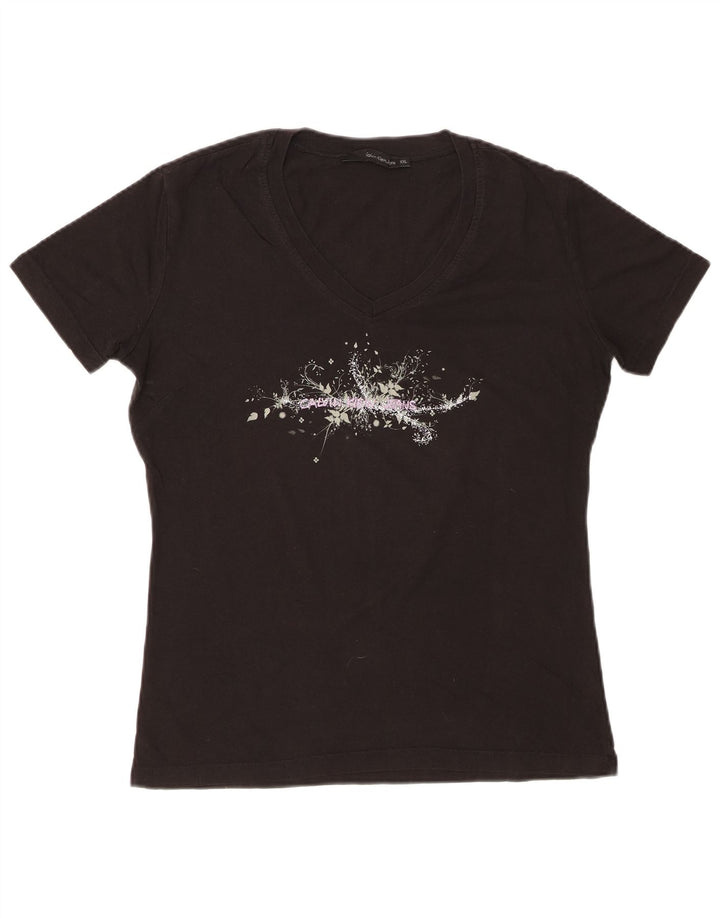 CALVIN KLEIN JEANS Dame Grafisk T-Shirt Top UK 20 2XL Sort