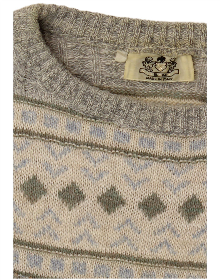 Vintage mænd med rund hals sweater mellemgrå geometrisk