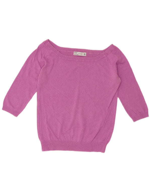 Zara Womens Crop 3/4-ærmet bådhalstrøje DK 14 Stor lilla