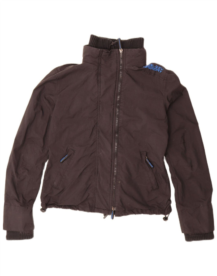 SUPERDRY Grafisk regnjakke til kvinder UK 16 Stor sort nylon