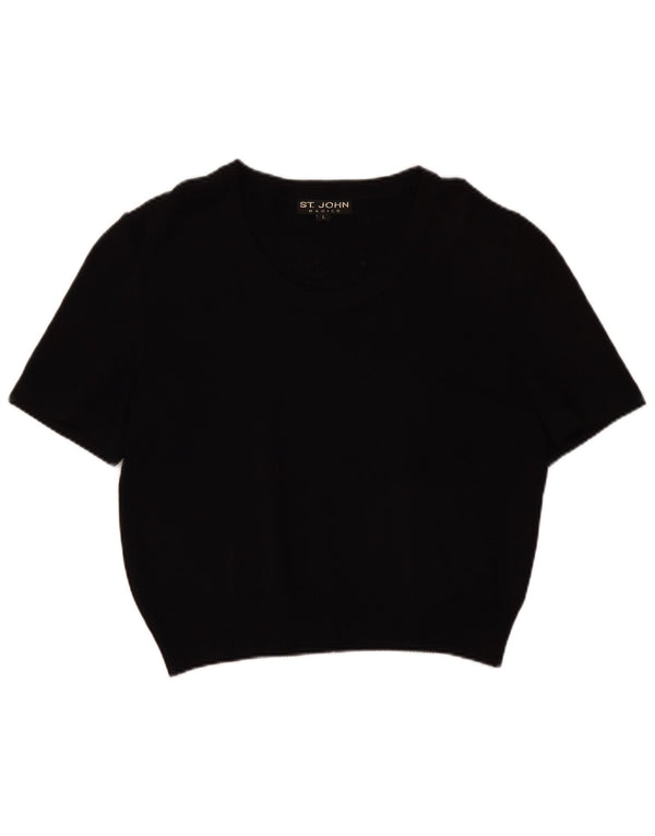 ST.John Womens Basics Crop Boat Neck Jumper Sweater UK 16 Large Black