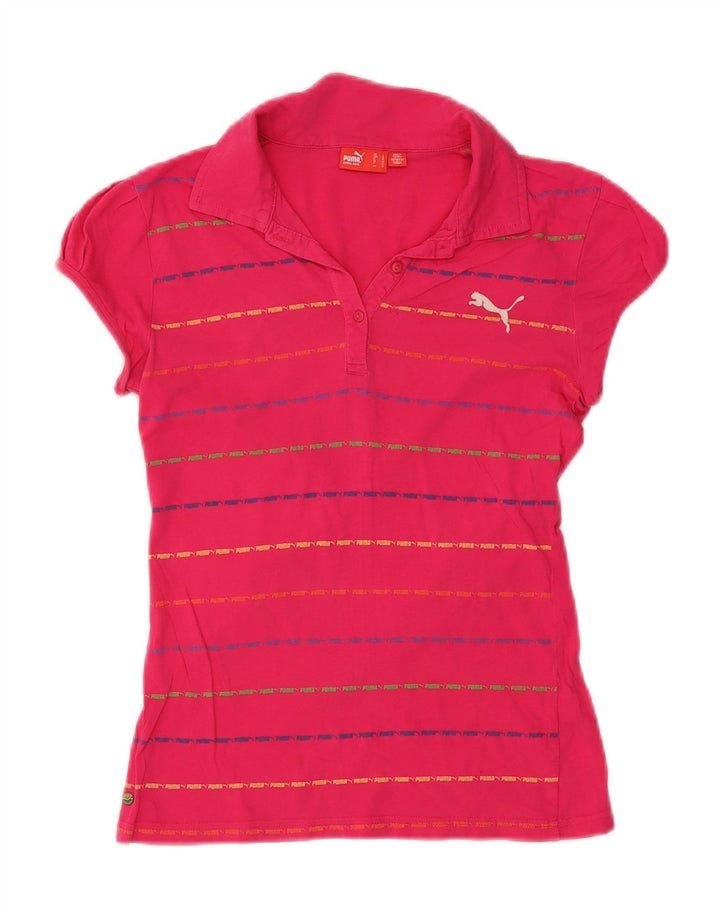 Puma Dame Polo Shirt UK 14 Stor Pink Stribet