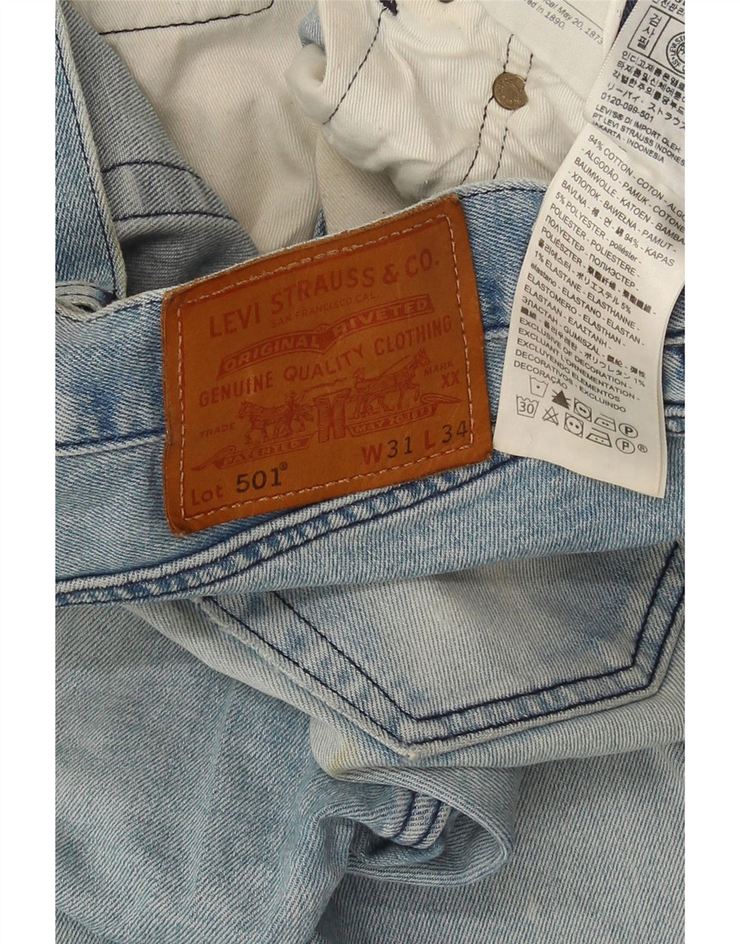 Levi's Herre 501 Distressed Straight Jeans W31 L34 Blå Bomuld
