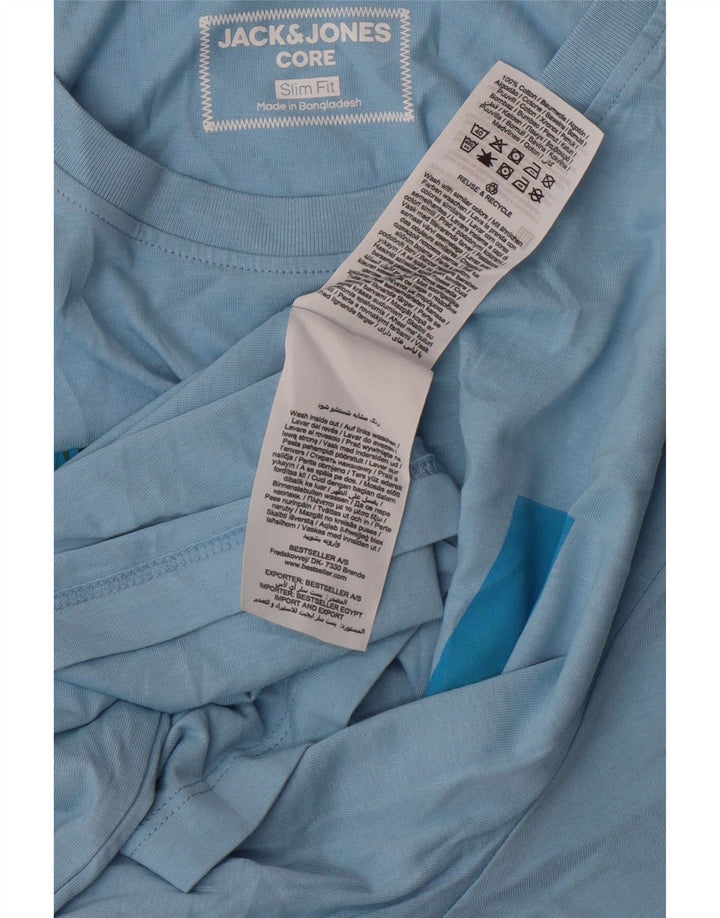 JACK & JONES Mens Core Slim Fit Graphic T-Shirt Top Medium Blue Cotton