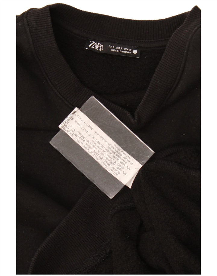 Zara Womens Crop Oversized Sweatshirt Jumper UK 10 Small Black Bomuld