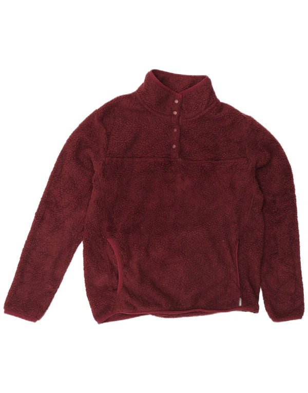 Eddie Bauer Dame Button Neck Fleece Jumper UK 14 Medium Burgundy