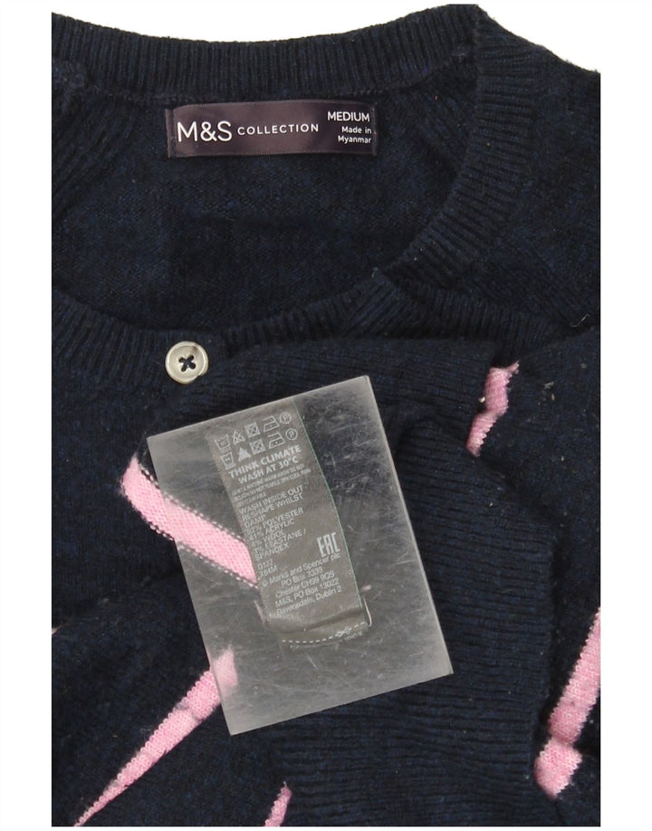 MARKS & SPENCER Sweater med knaphals til kvinder UK 14 Medium Navy Blue