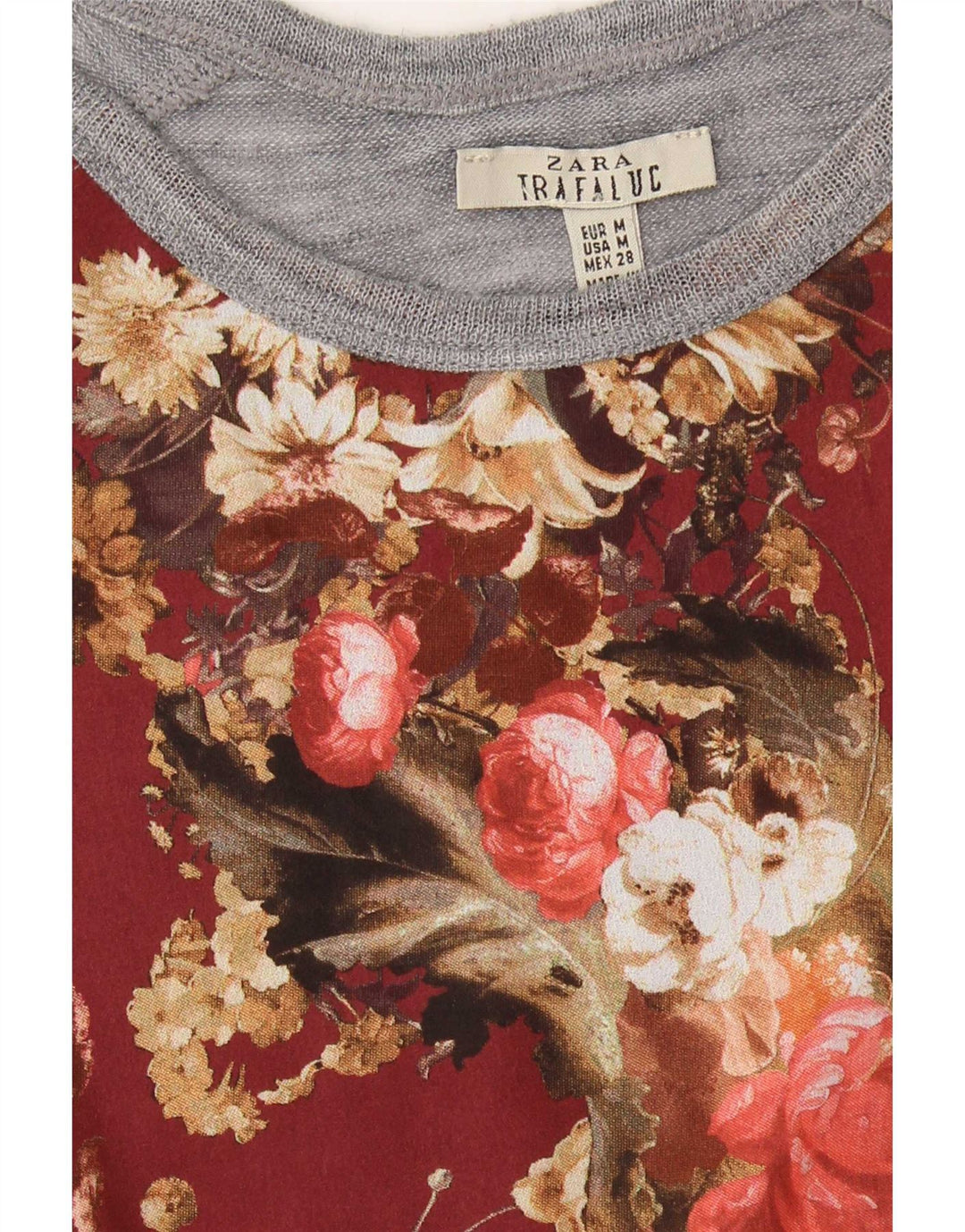 Zara Dame Trafaluc Top 3/4 ærmer UK 12 Medium Grey Floral