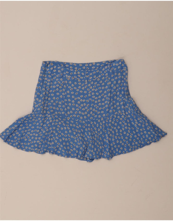Zara Dame Mini-nederdel Medium W28 Blue Floral Viscose