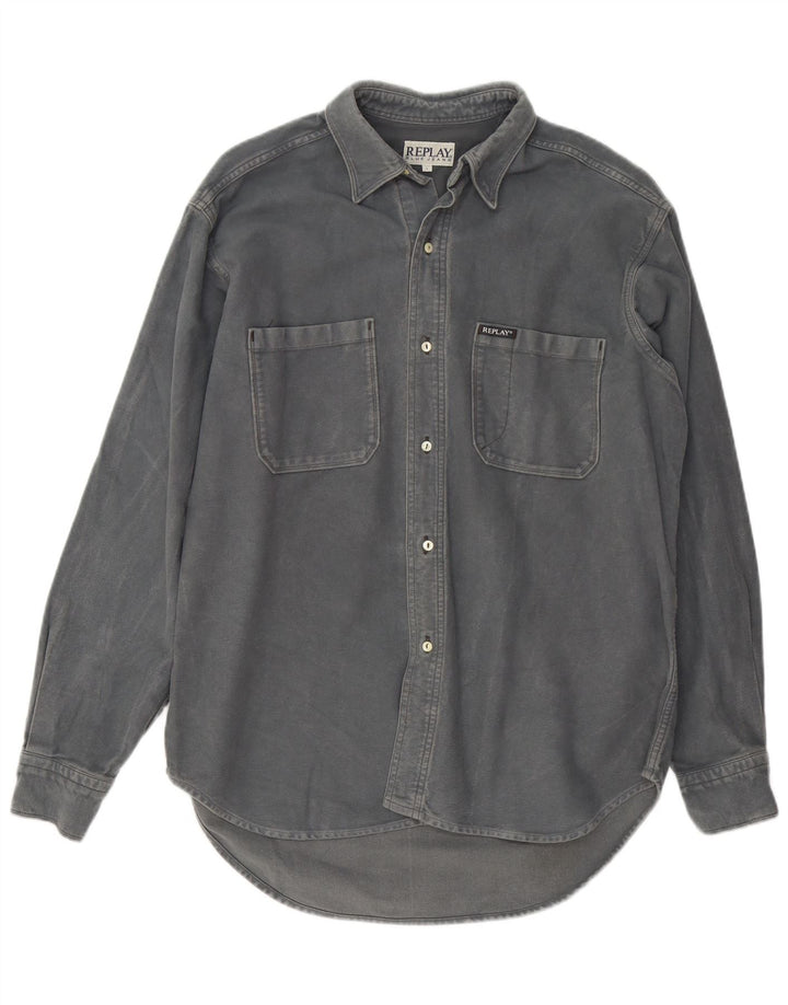 Replay Herre Denim Shirt Stor Grå Bomuld