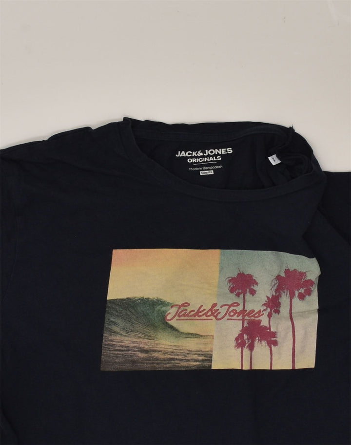 JACK & JONES Mens Graphic T-Shirt Top XL Black Cotton | Vintage Jack & Jones | Thrift | Second-Hand Jack & Jones | Used Clothing | Messina Hembry 
